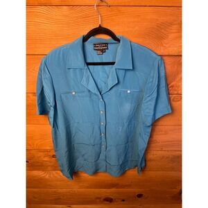Due Per Due Bloomingdales Silk Blouse Top Women's Size 16 Short Sleeve Blue‎